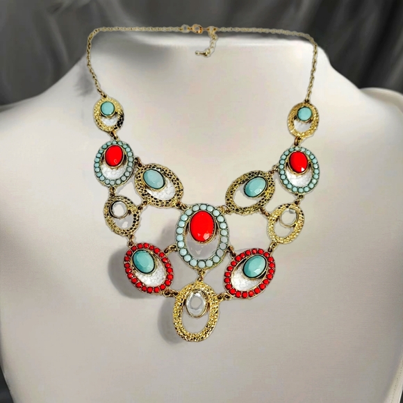 Southwestern Style Elegant Francesca's Bib Link Necklace Multicolored Stones - Picture 4 of 7